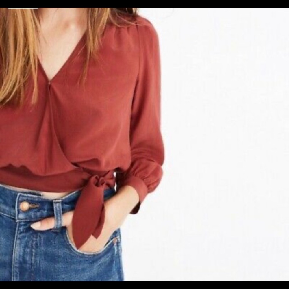 Madewell NWT 100% Silk Wrap Coral Top Small